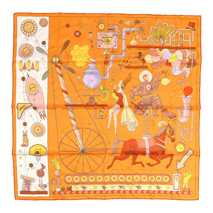 Hermes Silk Tea For Two Scarf 90 Orange White Jaune 1 of 5