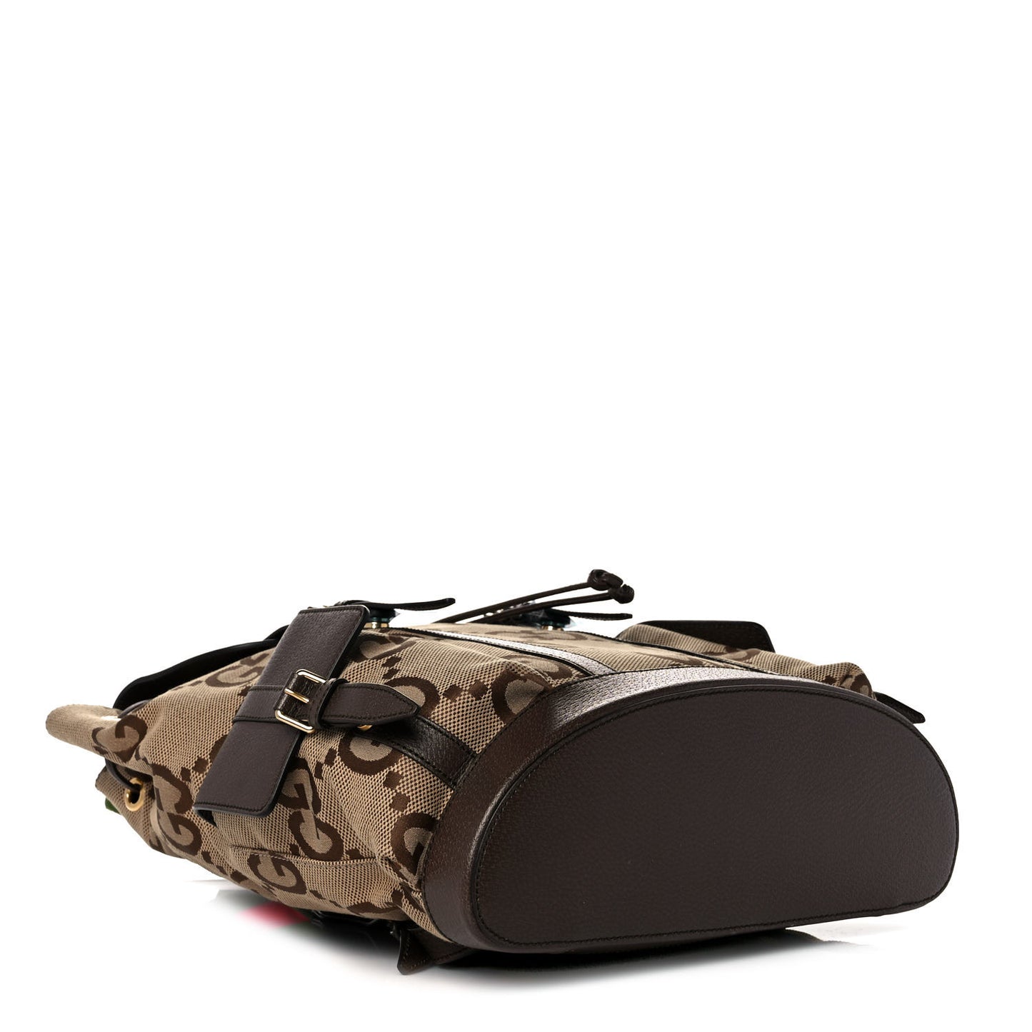Monogram Jumbo GG Textured Dollar Calfskin Web Double Buckle Backpack Camel Ebony New Acero