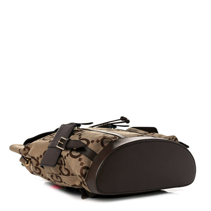 Gucci Monogram Jumbo GG Textured Dollar Calfskin Web Double Buckle Backpack Camel Ebony New Acero 3 of 8