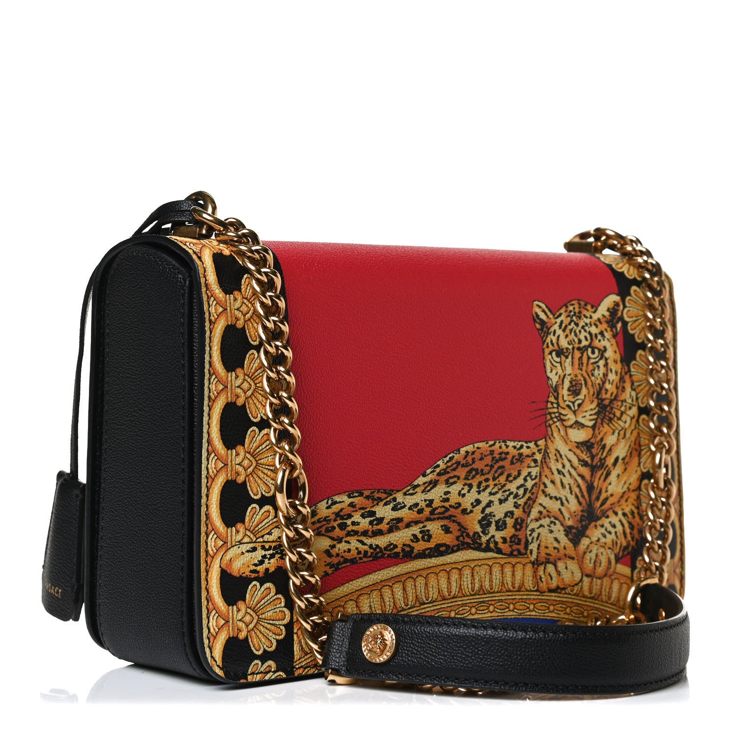 Versace Calfskin Leopard Baroque Print Medium Icon Chain Bag Black Multicolor 3 of 15