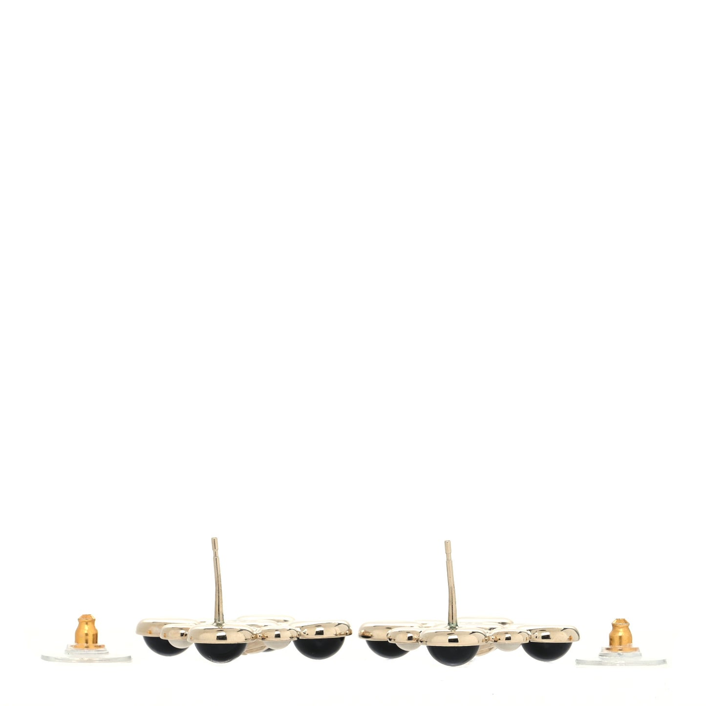 Enamel Pearl Crystal CC Earrings Black Gold