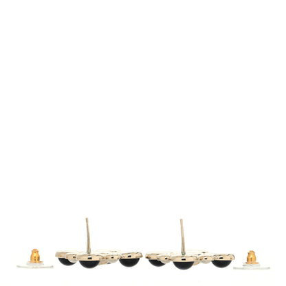 Chanel Enamel Pearl Crystal CC Earrings Black Gold 3 of 4