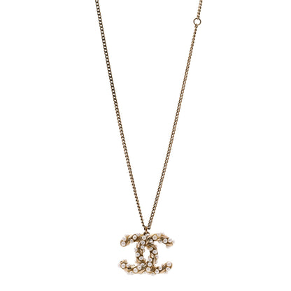 Chanel Pearl CC Pendant Necklace Light Gold 1 of 5