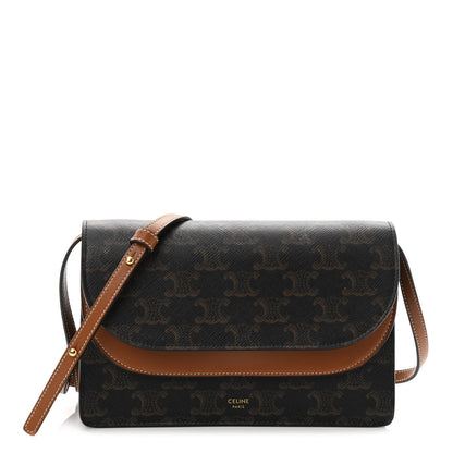 Celine Triomphe Canvas Lambskin Wallet On Strap Tan 1 of 12