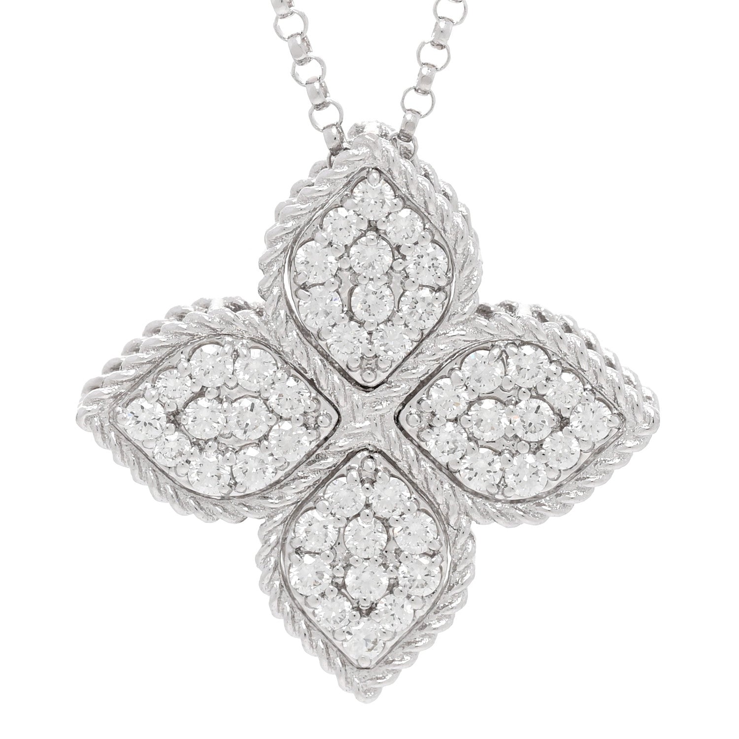 Roberto Coin 18K White Gold Diamond Large Venetian Princess Flower Pendant Necklace 3 of 6