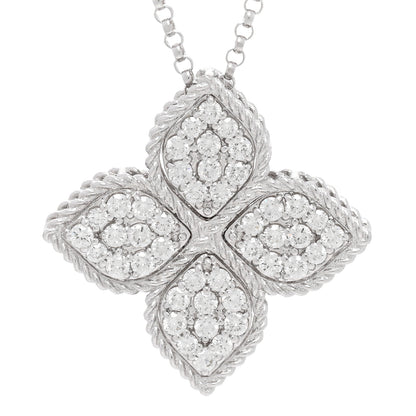 Roberto Coin 18K White Gold Diamond Large Venetian Princess Flower Pendant Necklace 3 of 6