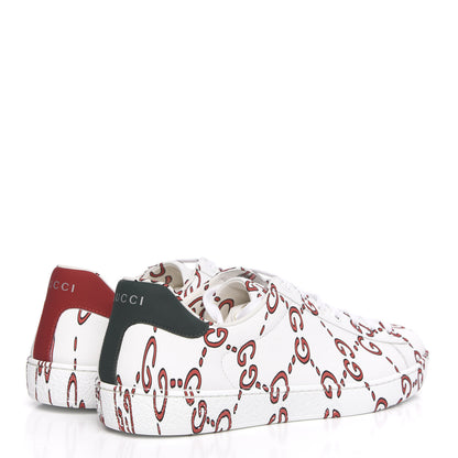 Gucci Calfskin GucciGhost Print Mens Ace Sneakers 7 White Hibiscus Red 4 of 10