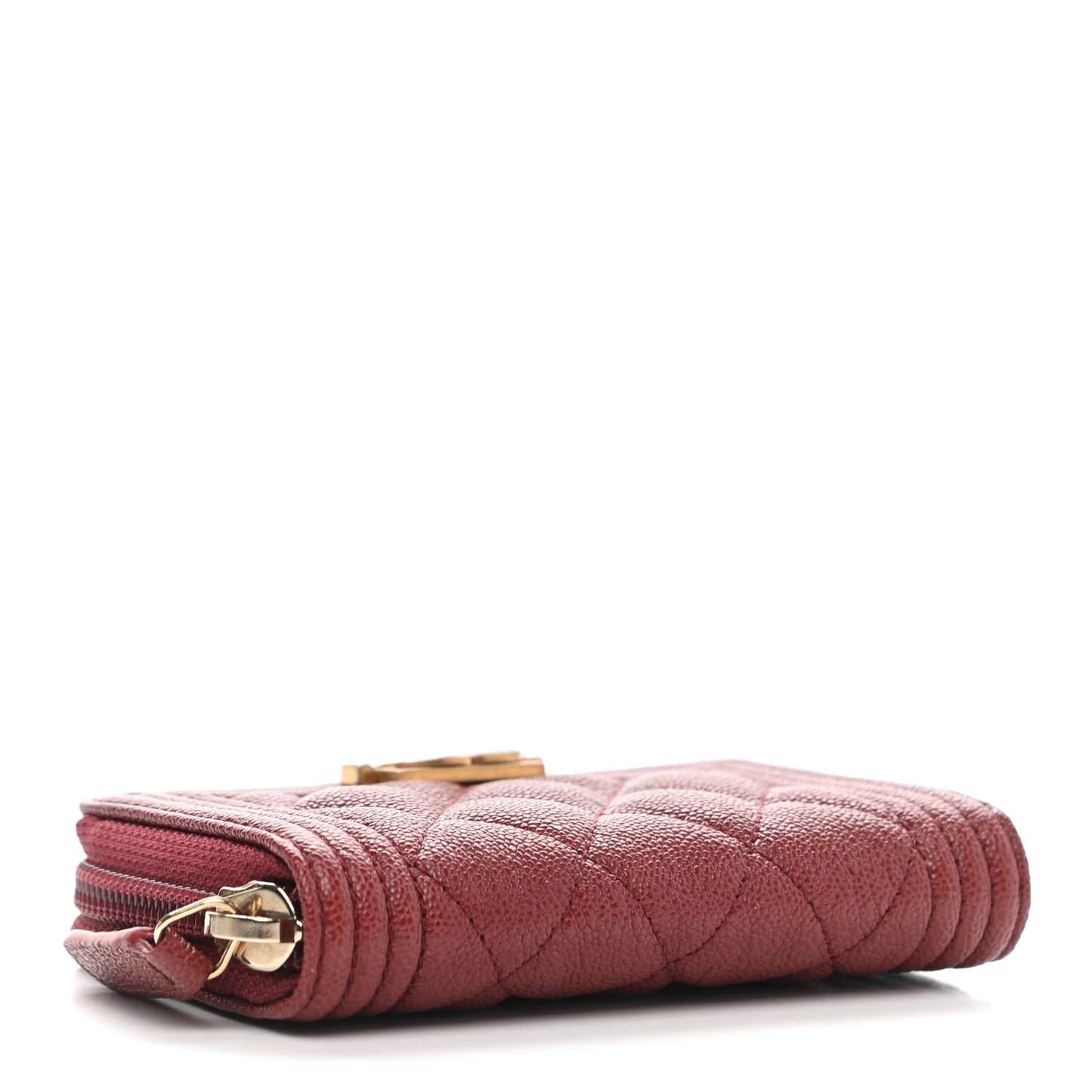 Caviar Quilted Boy Zip Around Coin Purse Wallet Burgundy