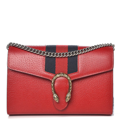 Gucci Calfskin Web Mini Dionysus Chain Wallet Hibiscus Red 1 of 7
