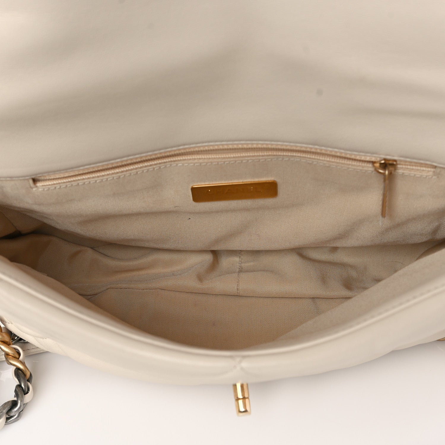 Chanel Goatskin Quilted Large Chanel 19 Flap Light Beige 5 of 10