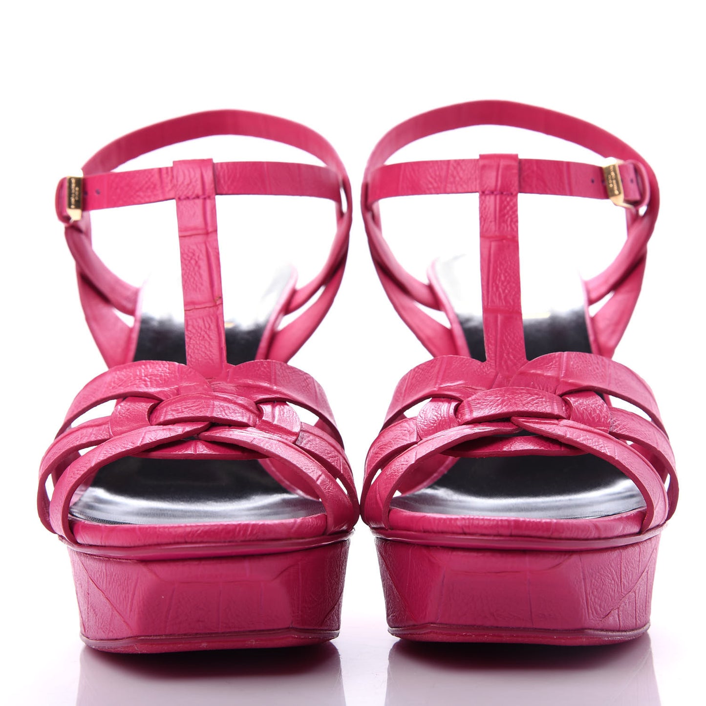 Calfskin Crocodile Embossed Tribute 75 Platform Sandals 39 Bubblegum