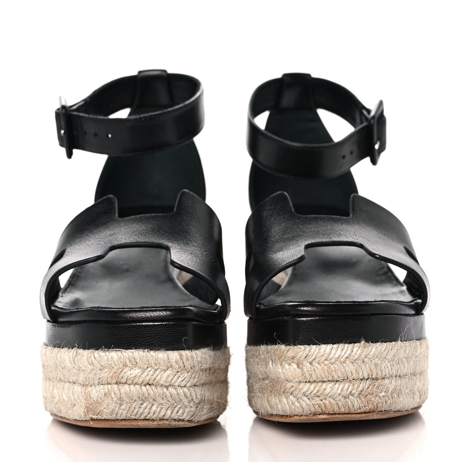 Hermes Goatskin Elda Espadrille Wedge Sandals 37 Black 2 of 9