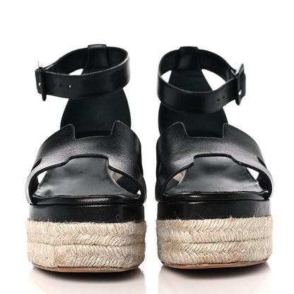 Hermes Goatskin Elda Espadrille Wedge Sandals 37 Black 2 of 9
