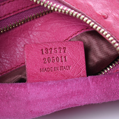 Gucci Ostrich Bamboo Ring Half Moon Hobo Pink 7 of 11