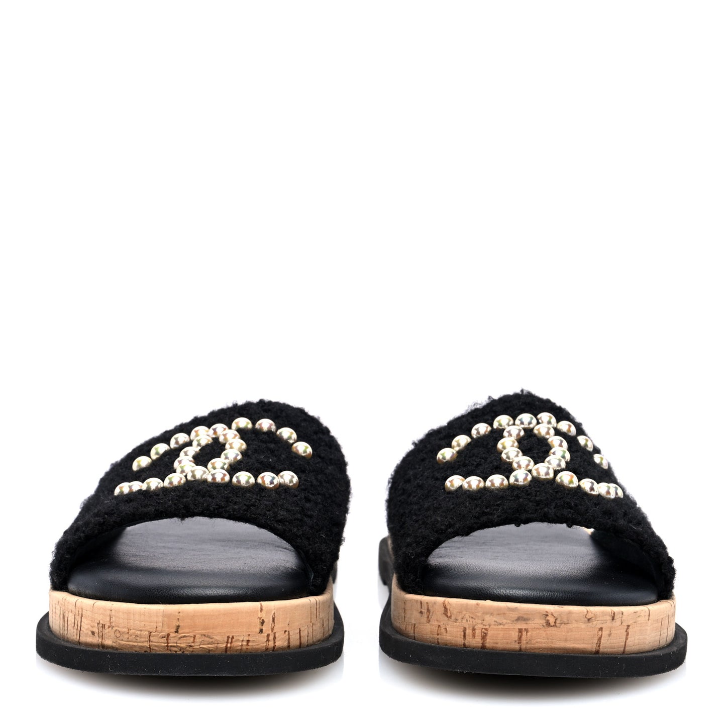 Fabric Pearl Cork CC Slip On Sandals 40 Black