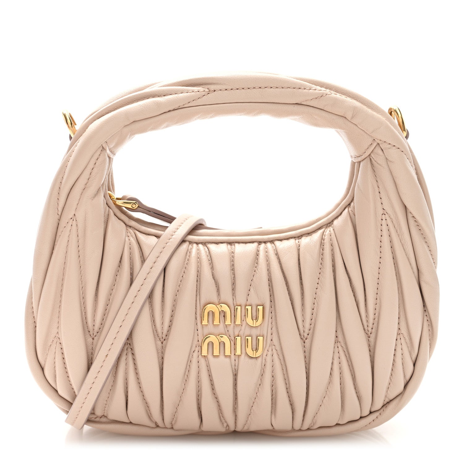 Miu Miu Velluto Froisse Matelasse Mini Wander Hobo Granito Cipria 1 of 9
