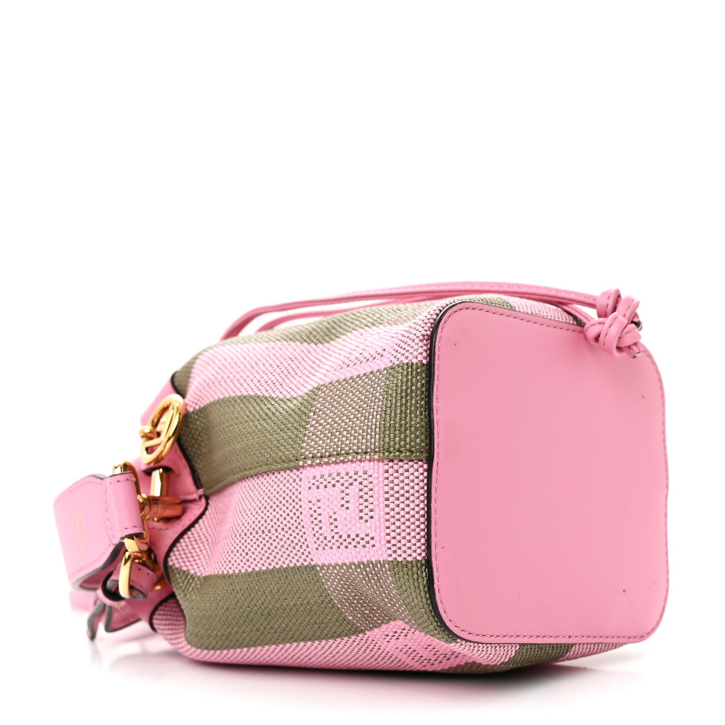 Raffia Vitello Seta F is Fendi Pequin Gingham Woven Mini Mon Tresor Bucket Bag Military Rosa Lollypop