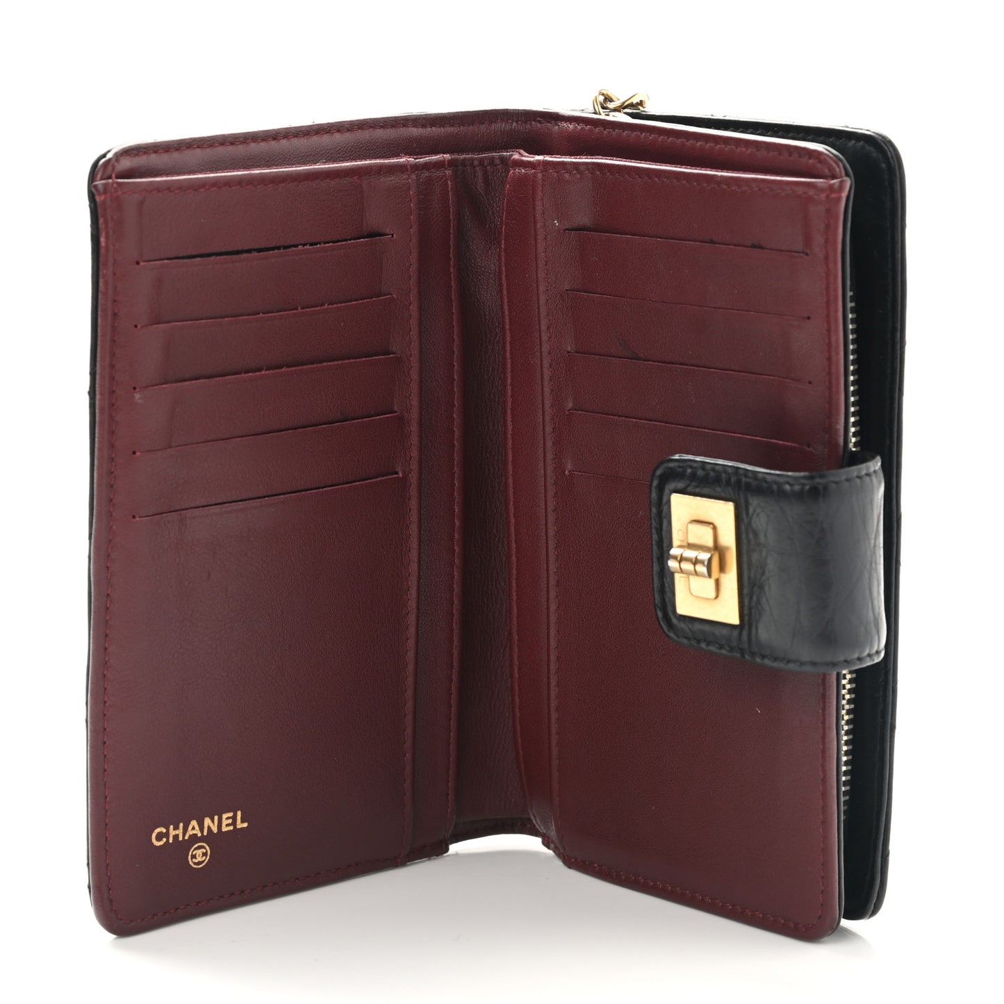 Aged Calfskin Quilted Reissue Zipped Pocket Wallet Black