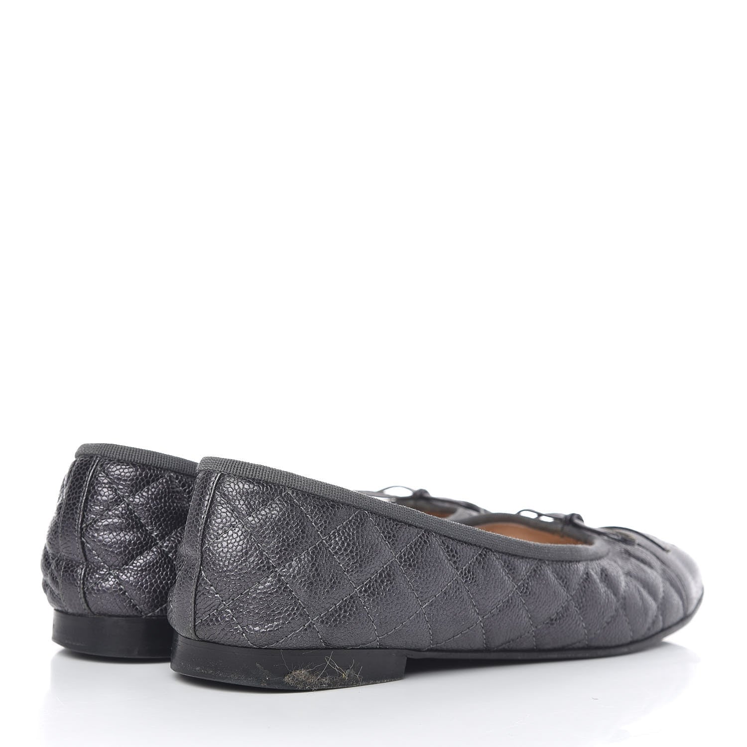 Chanel Metallic Caviar Quilted Cap Toe Ballerina Flats 41 Anthracite 4 of 19