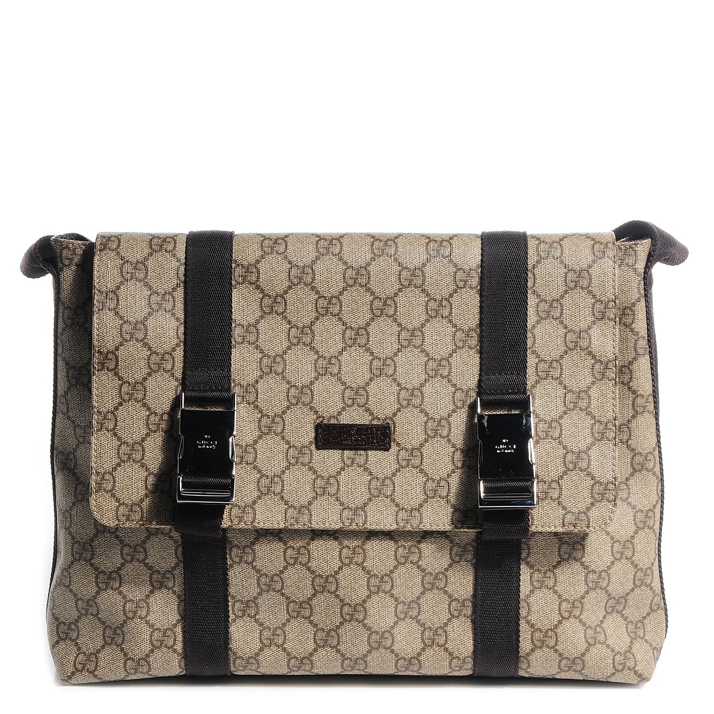 GG Plus Monogram Large Double Buckle Flap Messenger Bag Beige Dark Brown