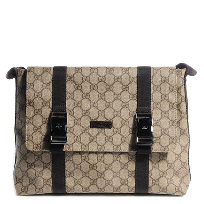 Gucci GG Plus Monogram Large Double Buckle Flap Messenger Bag Beige Dark Brown 1 of 9
