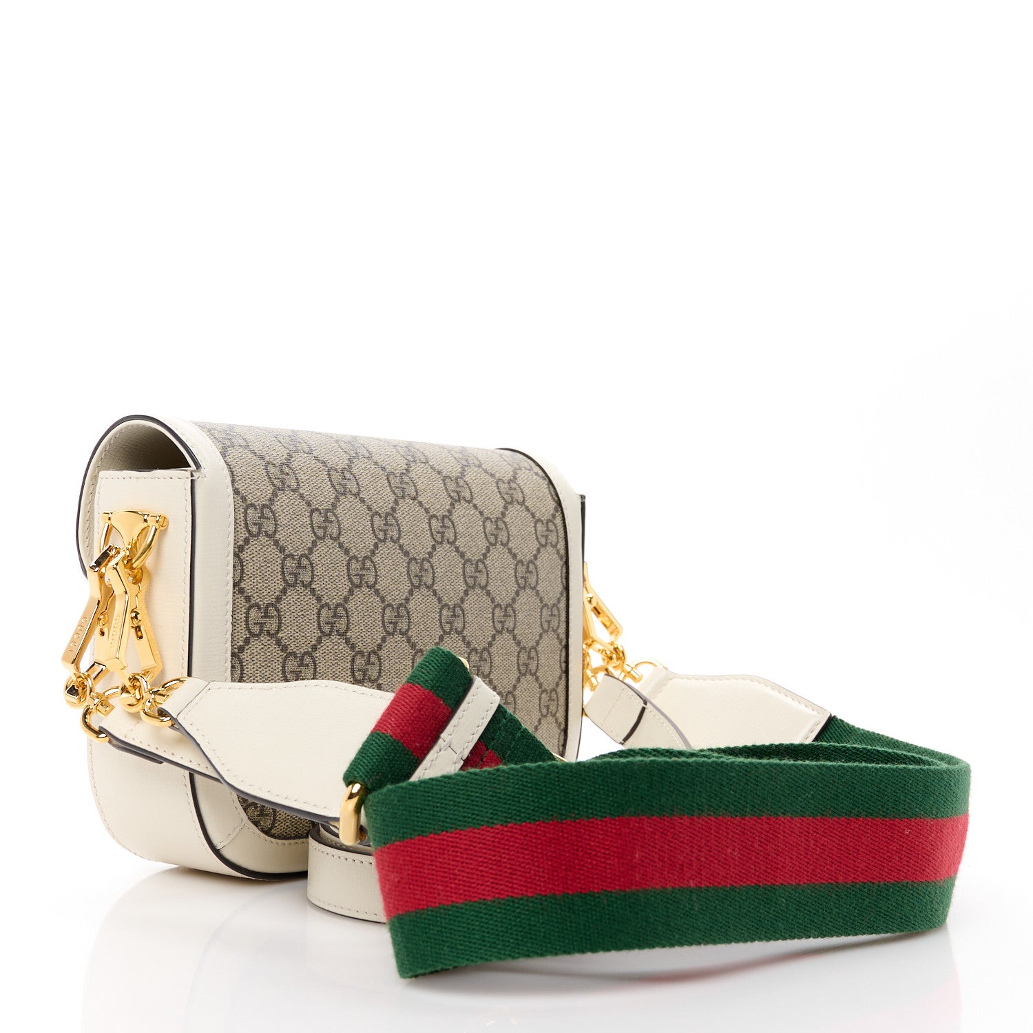 Gucci GG Supreme Monogram Web Mini Horsebit 1955 Shoulder Bag Beige Mystic White 3 of 12