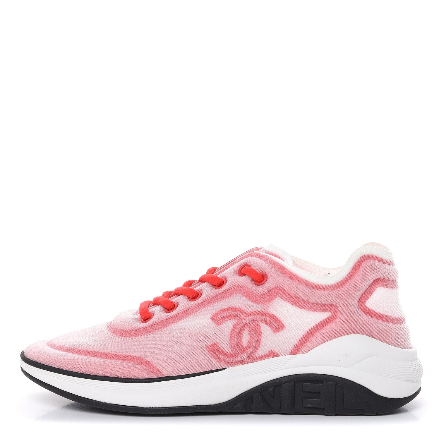 Chanel Mesh Lycra Womens CC Sneakers 39.5 White Red 1 of 9