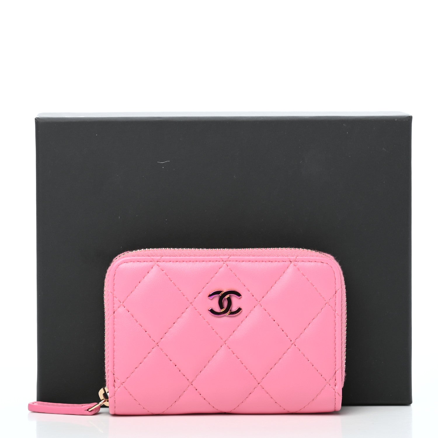 Chanel Lambskin Quilted Zip Around Coin Purse Wallet Pink Yellow 8 of 8