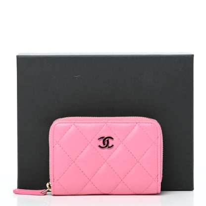 Chanel Lambskin Quilted Zip Around Coin Purse Wallet Pink Yellow 8 of 8