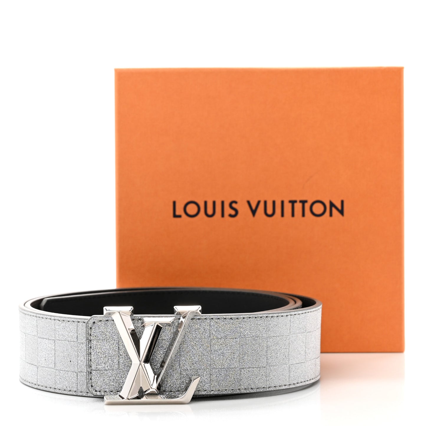 Damier Glitter Calfskin 40mm LV Pyramide Belt 100 44 Silver