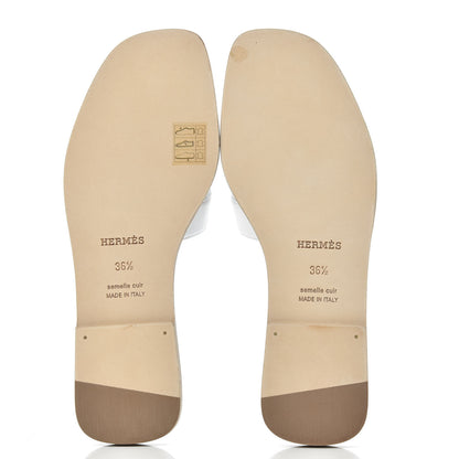 Hermes Metallic Nappa Box Oran Sandals 36.5 White Gris Argente 5 of 9