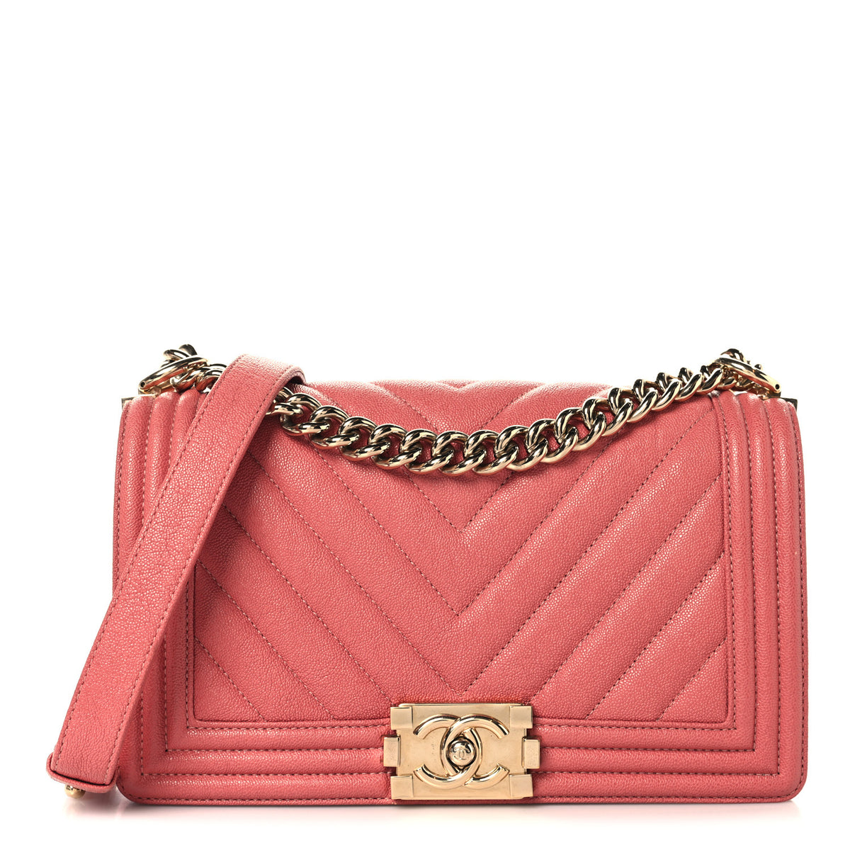 Caviar Chevron Quilted Medium Boy Flap Pink