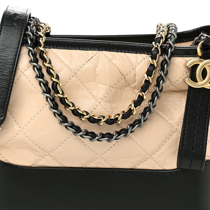 Chanel Aged Calfskin Quilted Small Gabrielle Hobo Beige Black 8 of 10
