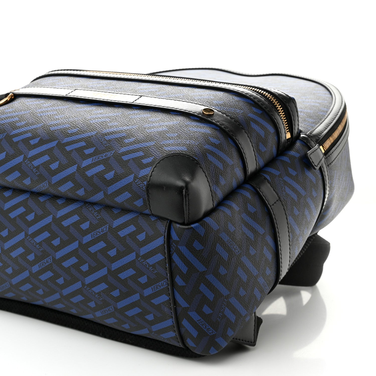 Versace Coated Canvas Calfskin La Greca Signature Backpack Black Blue 9 of 9