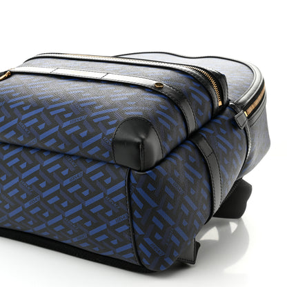 Versace Coated Canvas Calfskin La Greca Signature Backpack Black Blue 9 of 9
