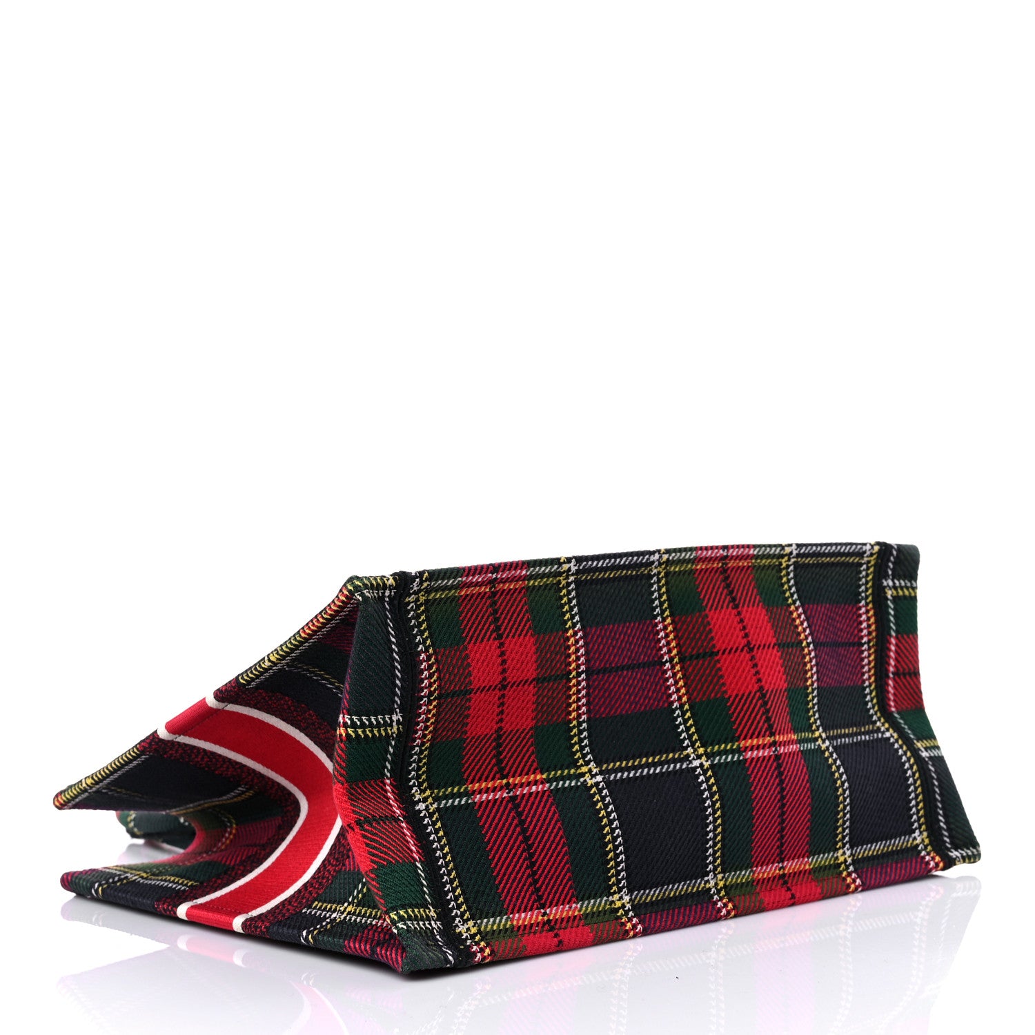 Christian Dior Canvas Embroidered Medium Tartan Check Book Tote Red Multicolor 4 of 12
