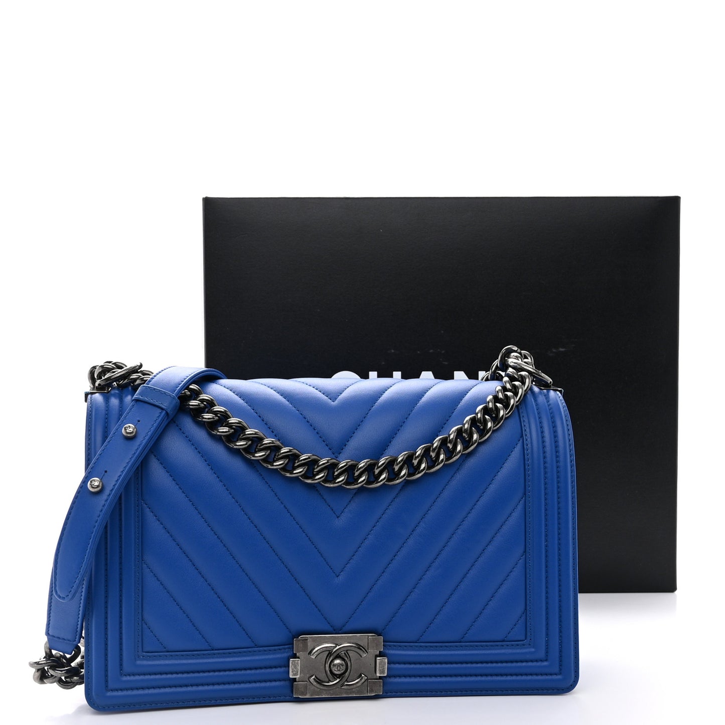 Lambskin Chevron Quilted New Medium Boy Flap Bright Blue