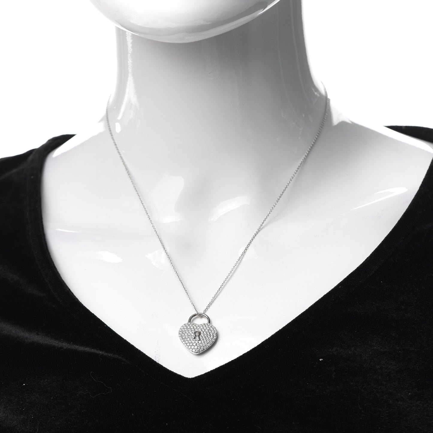 Platinum Diamond Large Heart Lock Pendant Necklace