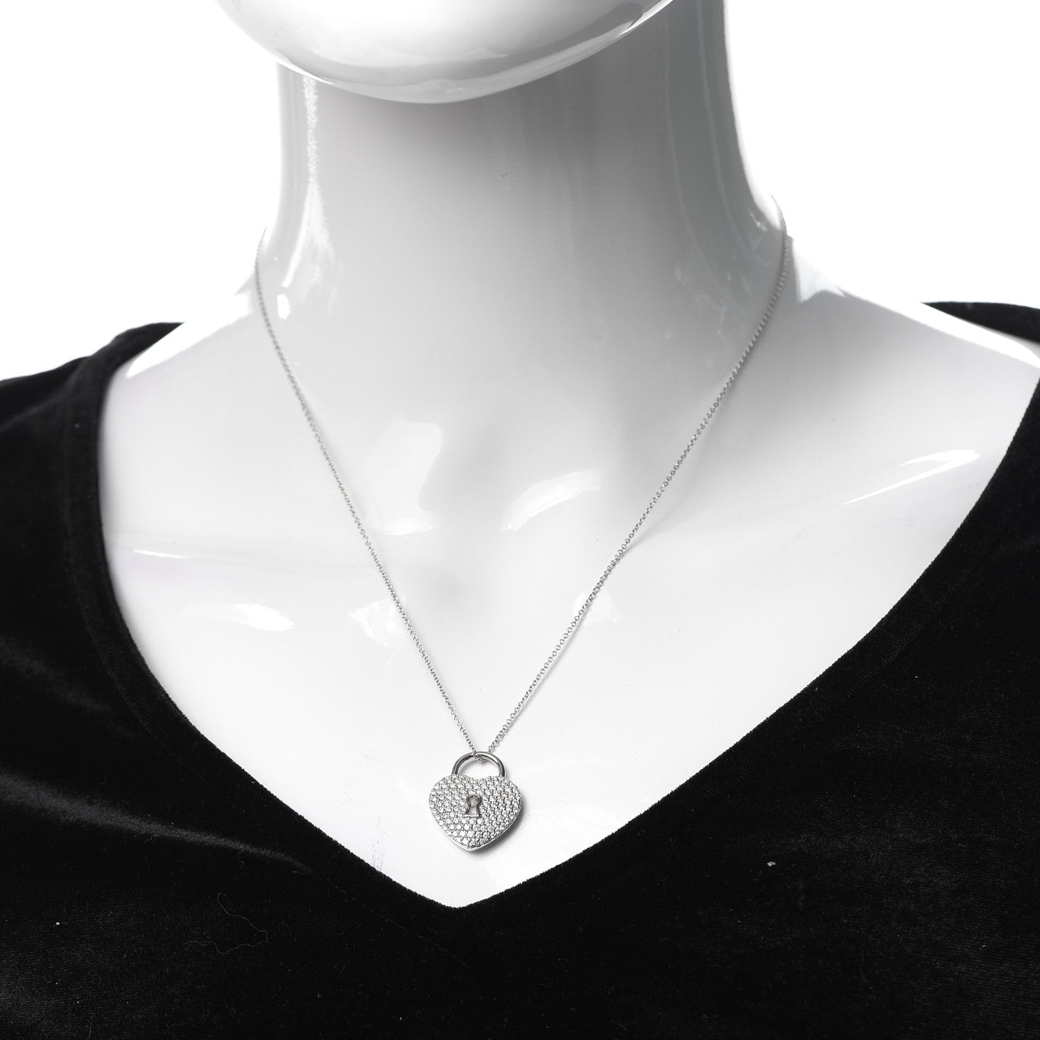 Tiffany Platinum Diamond Large Heart Lock Pendant Necklace 2 of 6