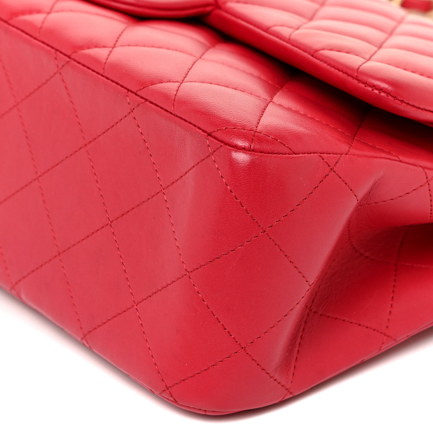 Chanel Lambskin Quilted Jumbo Double Flap Red 10 of 14