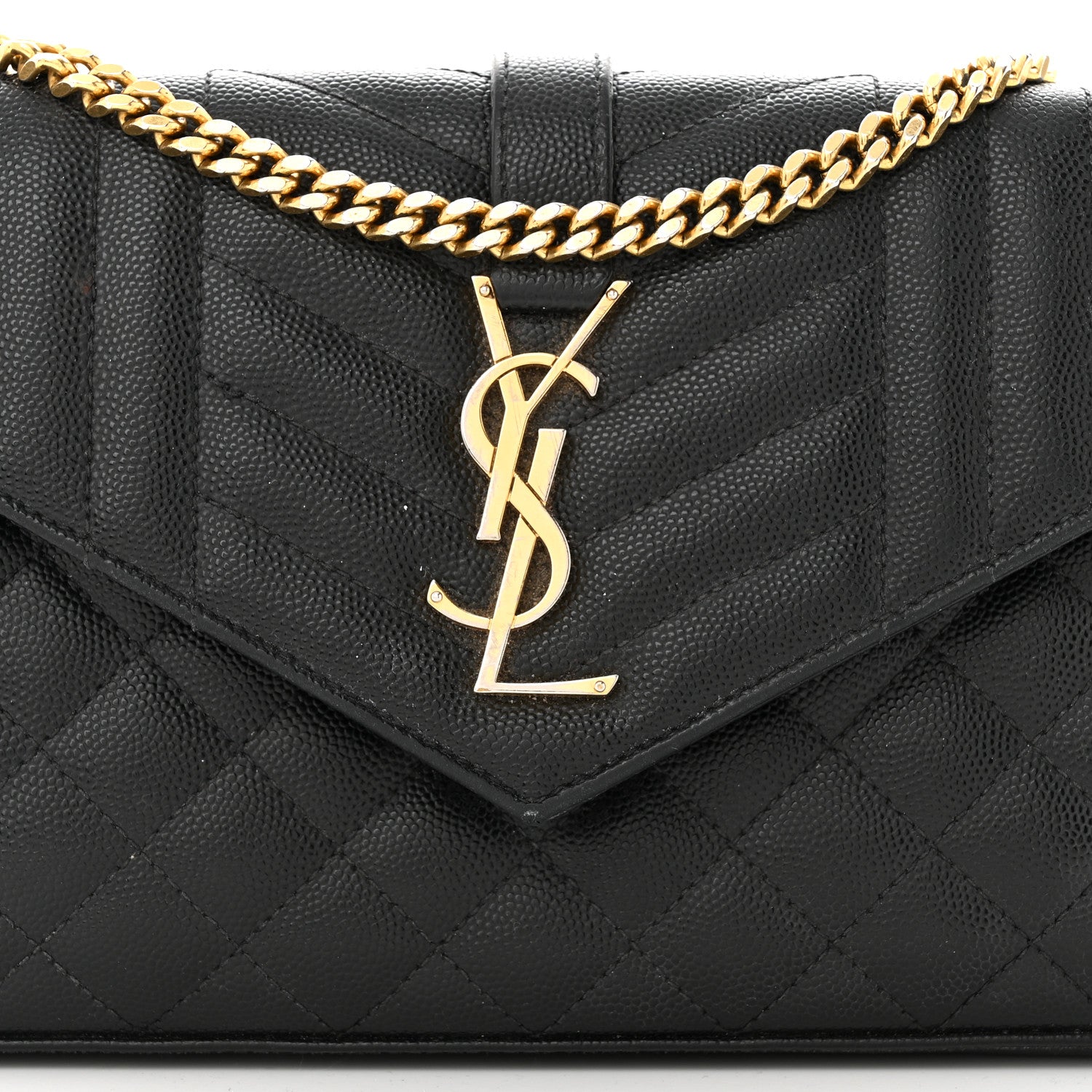 Saint Laurent Grain De Poudre Mixed Matelasse Triquilt Monogram Chain Wallet Black 7 of 16