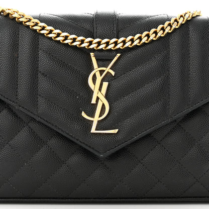 Saint Laurent Grain De Poudre Mixed Matelasse Triquilt Monogram Chain Wallet Black 7 of 16