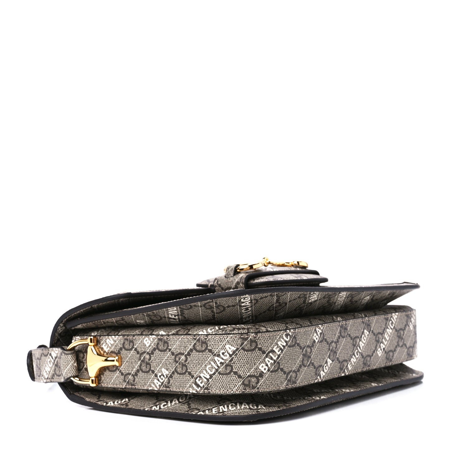 X BALENCIAGA GG Supreme Monogram Logo Print Horsebit 1955 Shoulder Bag Beige Ebony