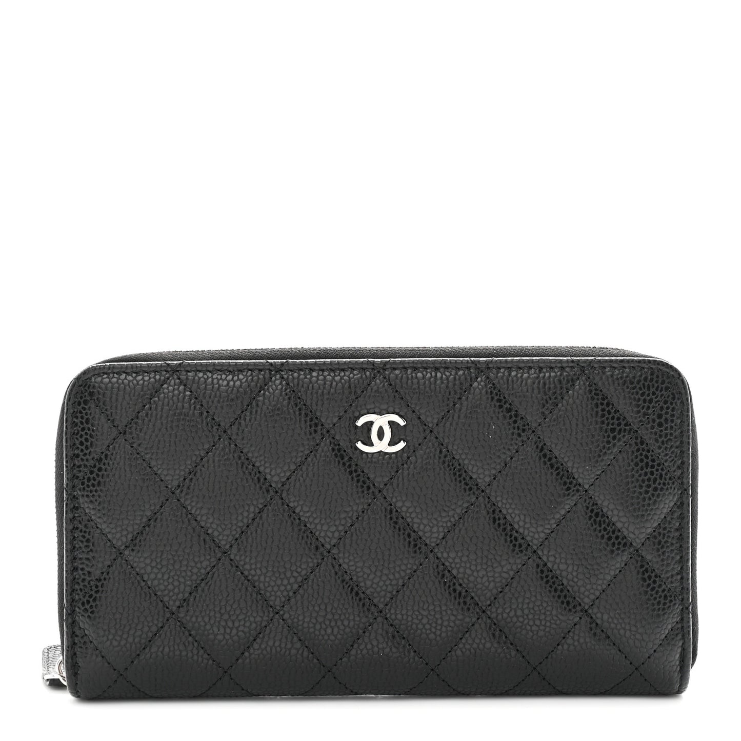 Caviar Quilted Large Gusset Zip Around Wallet Black