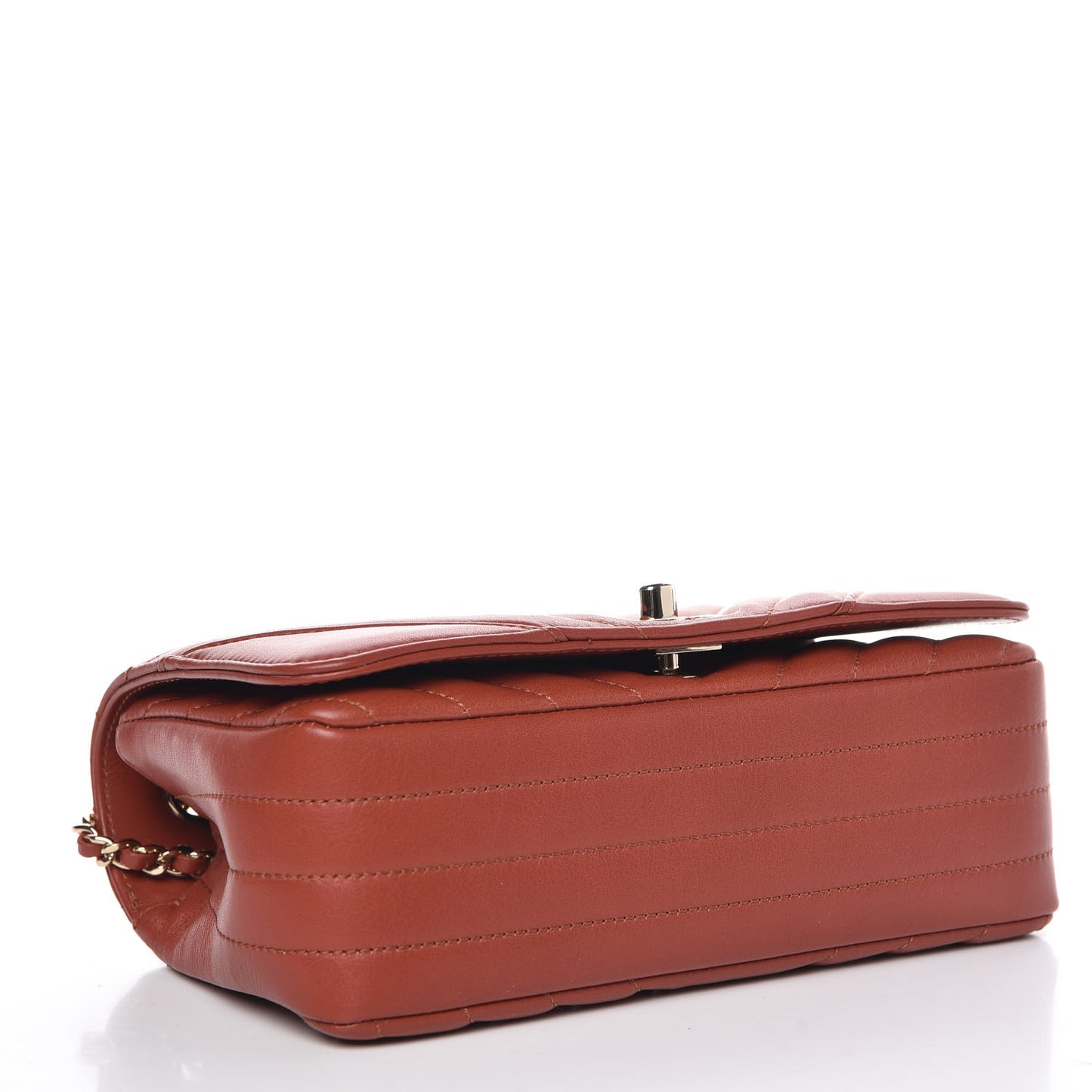 Calfskin Chevron Quilted Mini Statement Flap Dark Orange