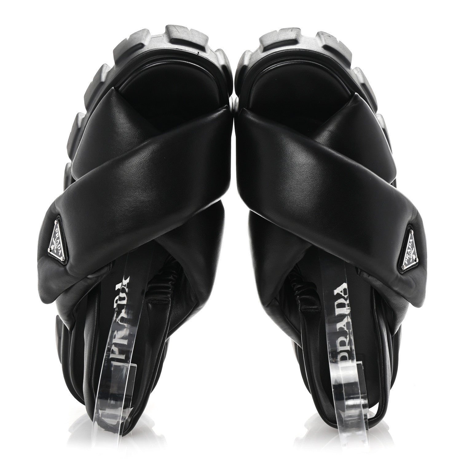 Prada Nappa Soft Metal Triangle Logo Padded Monolith 55mm Slingback Sandals 39 Black 2 of 9