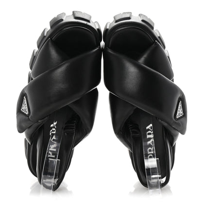 Prada Nappa Soft Metal Triangle Logo Padded Monolith 55mm Slingback Sandals 39 Black 2 of 9