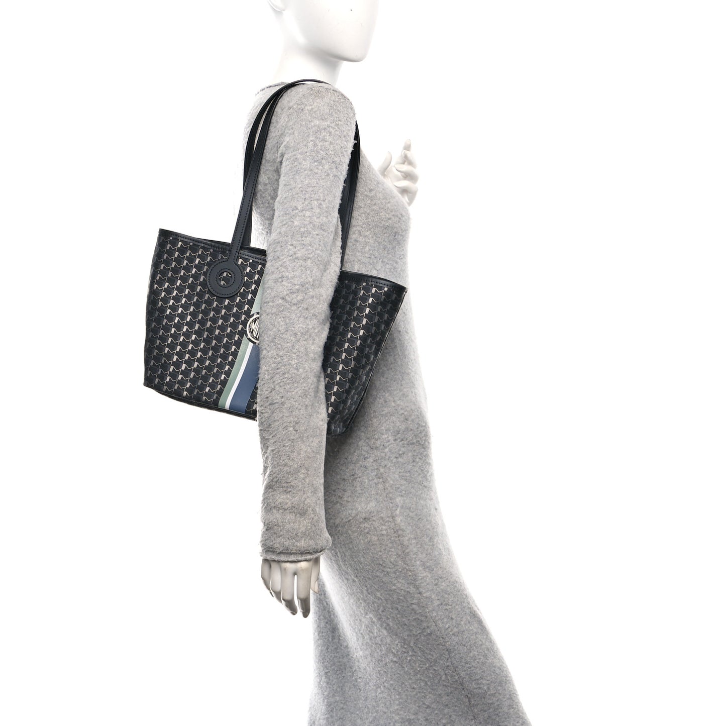 Grained Calfskin Canvas 1920 Oh! Tote Ruban PM Carbon Silver