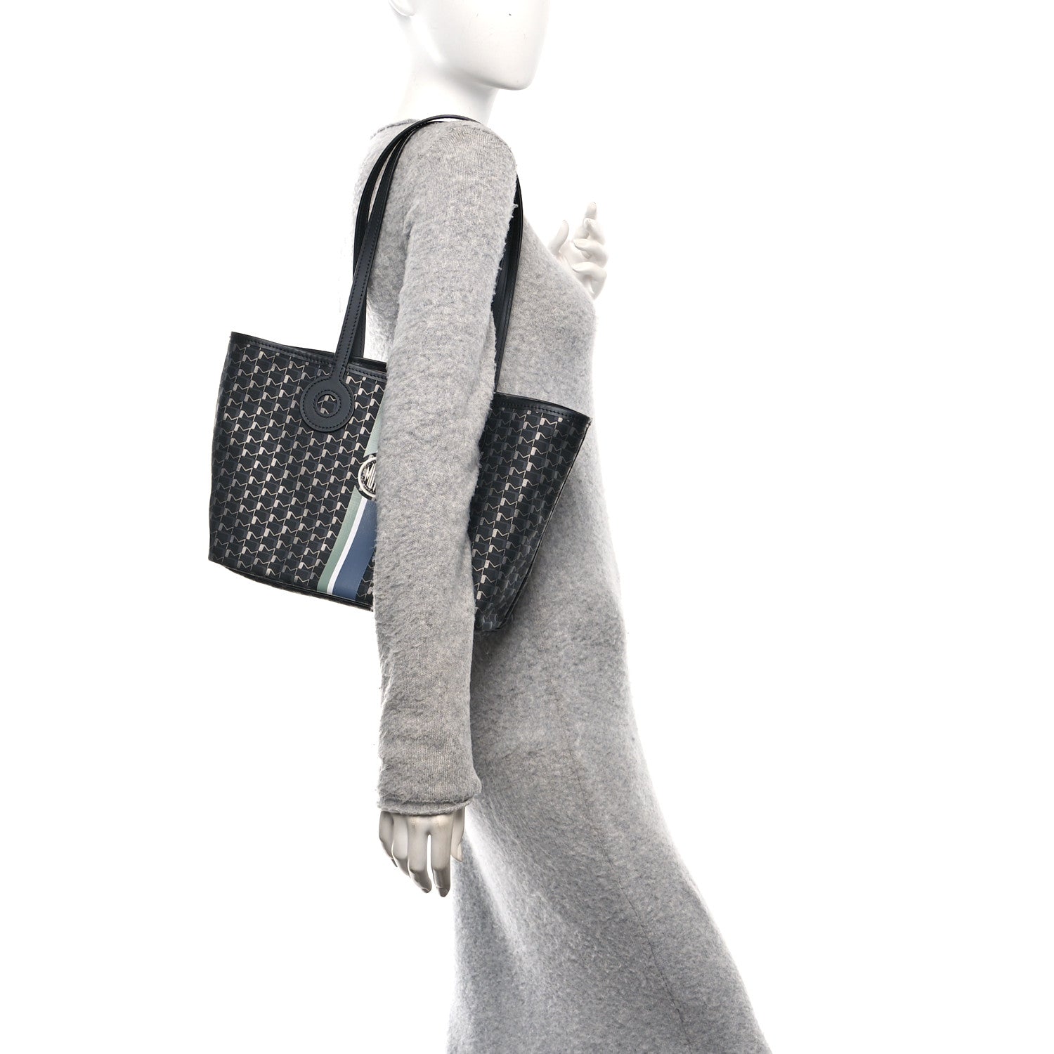 Moynat Grained Calfskin Canvas 1920 Oh! Tote Ruban PM Carbon Silver 2 of 10