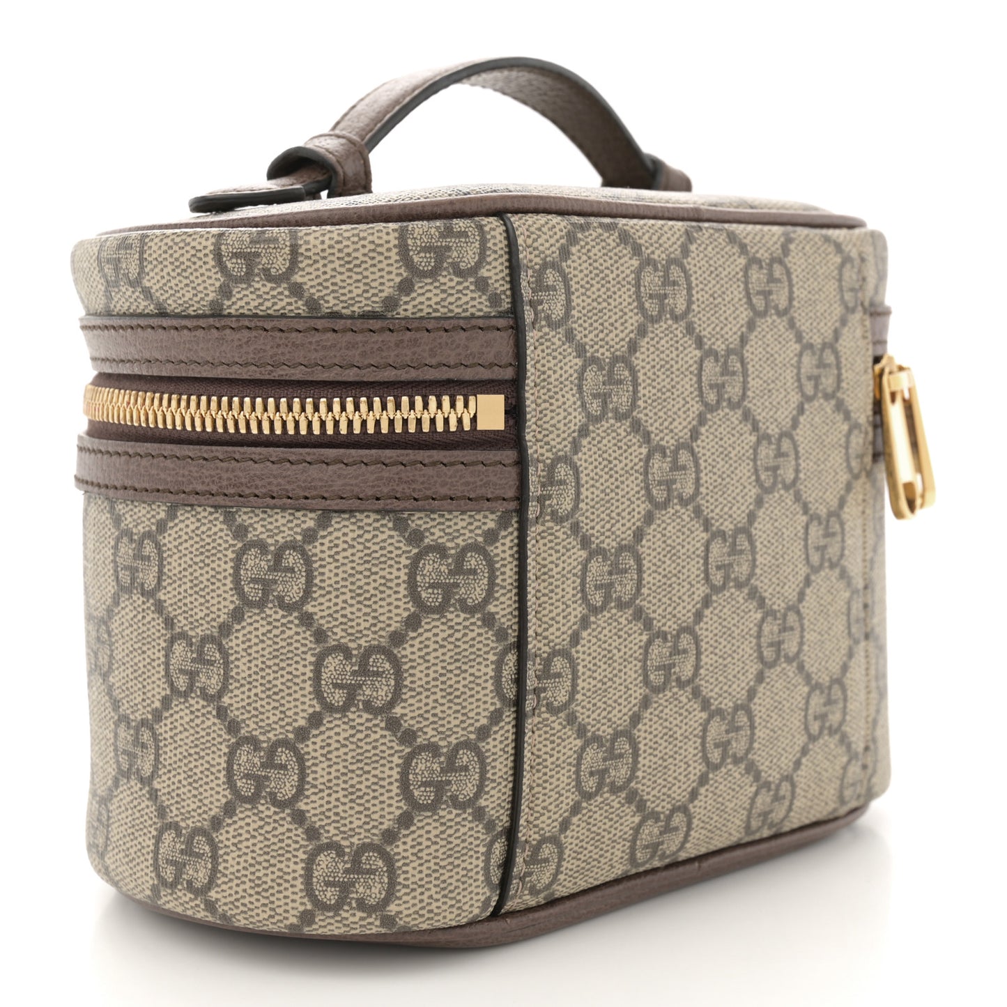 GG Supreme Monogram Textured Calfskin Web Ophidia Vanity Cosmetic Case Beige Ebony New Acero